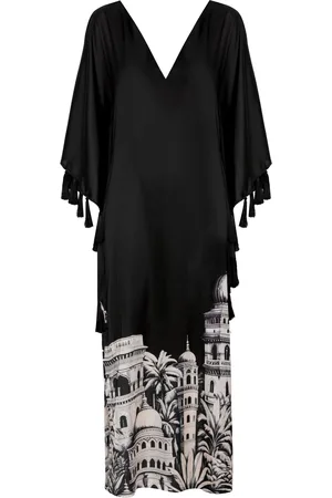 Andres Otalora Sona Tassel-Embellished Satin Caftan Dress