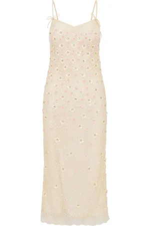 LOVESHACKFANCY Mirrian Embellished Lace Midi Dress
