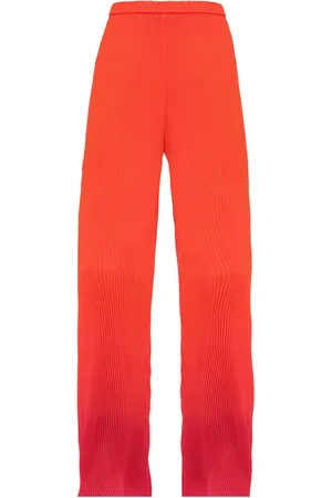 Andrea Iyamah Atti Plissé Satin Straight-Leg Pants