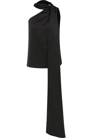 Ila Lily Tie-Neck Satin One-Shoulder Top