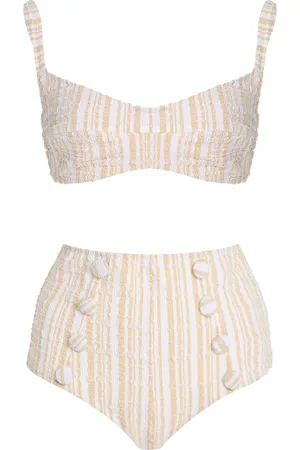 Lisa Marie Fernandez Striped Seersucker Balconette High-Waist Bikini