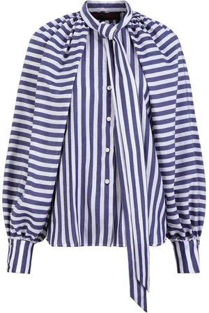 MARTIN GRANT Striped Tie-Neck Top