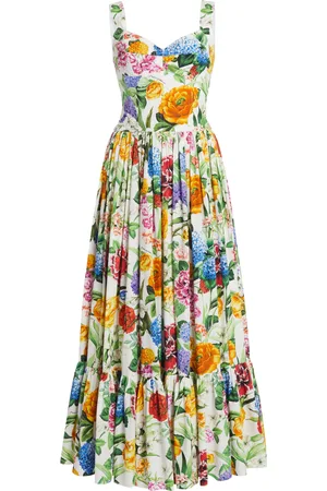 Dolce & Gabbana Floral Cotton Corset Midi Dress