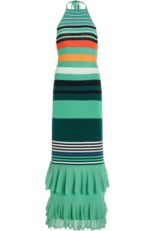 Christopher John Rogers Ruffled Striped Cotton-Blend Halter Dress