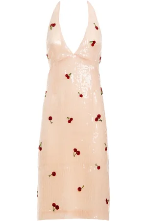 Des Phemmes Cherry-Sequined Halter-Neck Midi Dress