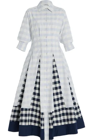 Simkhai Jazz Pintucked Gingham Cotton Midi Shirt Dress