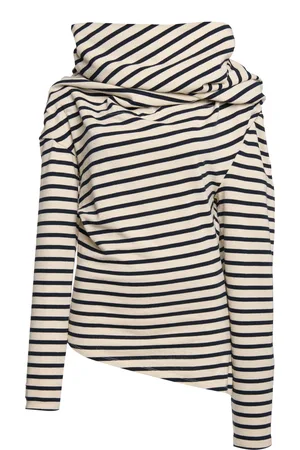 A.W.A.K.E. MODE Striped Cotton Jersey Cowl-Neck Top