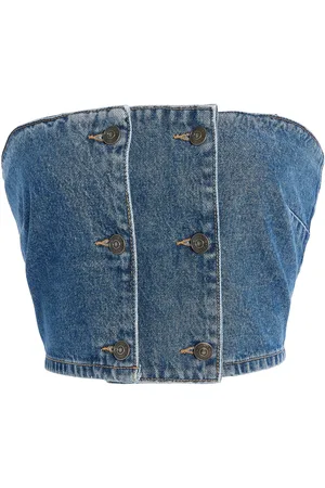 ROTATE Button-Detailed Denim Top