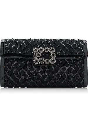 Roger Vivier Flower-Buckle Sequined Patent Leather Clutch