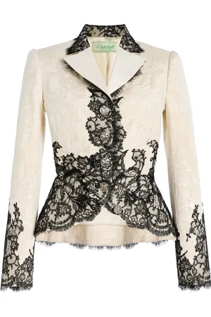 Wiederhoeft Nipped Salon Lace-Trimmed Brocade Blazer