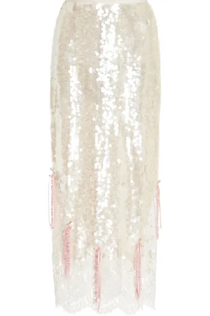 Wiederhoeft Exclusive Lace-Trimmed Sequined Midi Skirt