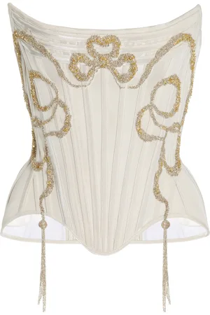Wiederhoeft Exclusive Embellished Metallic Cotton-Silk Corset Top