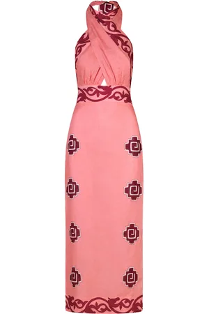 JOHANNA ORTIZ Energetic Patterns Linen Halter Midi Dress