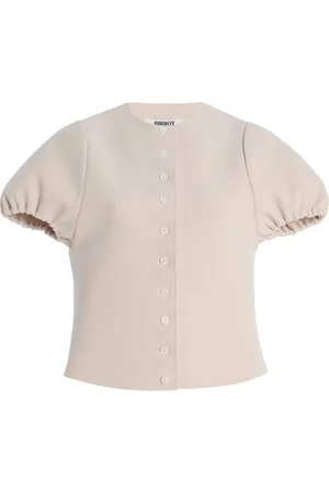 Birrot Exclusive Lay3 Puff-Sleeve Bonded-Crepe Top