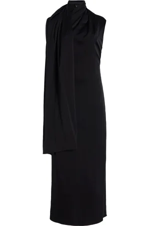 Another Tomorrow Scarf-Detailed Knit Midi Dress