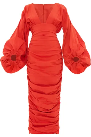 Andrea Iyamah Anida Ruched Twill Midi Dress