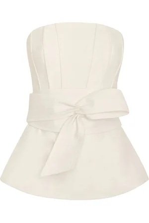 Andres Otalora Tum Belted Linen Strapless Top