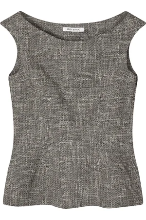 Mark Kenly Domino Tan Tishi Sculpted Tweed Top