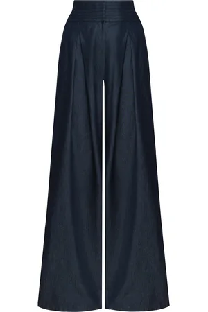 Andres Otalora Esencia Shirred Tencel Denim Wide-Leg Pants