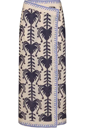 JOHANNA ORTIZ Deep Blue Sea Wrap-Front Linen Midi Skirt