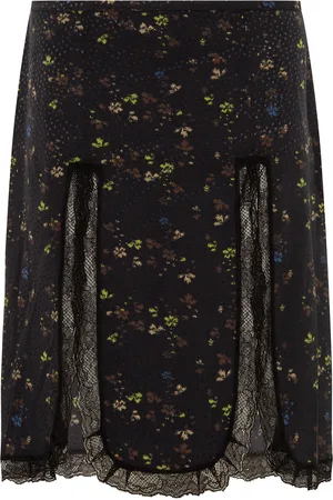 SIEDRES Kaen Lace-Trimmed Floral Crepe Midi Skirt