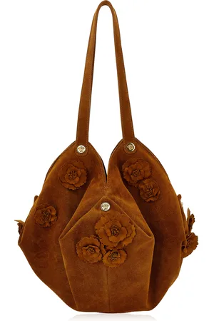 VERSACE Flower Appliqué Suede Hobo Bag