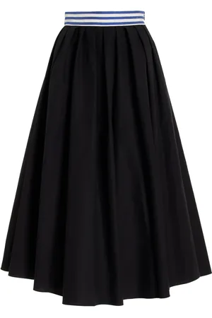 Rosie Assoulin Full Pleated Cotton Mid Skirt