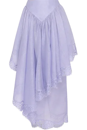 ZIMMERMANN Crush Lace-Trimmed Linen-Silk Midi Skirt