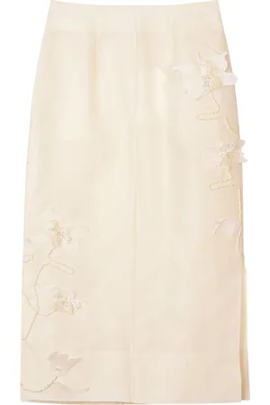 Mark Kenly Domino Tan Noshie Atelier Silk-Wool-Twill Midi Skirt