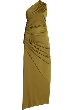 Atlein Asymmetric Ruched Satin Maxi Dress