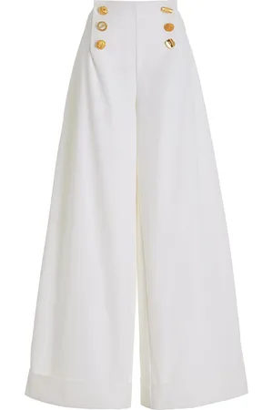 FRANCOISE Exclusive Bijou Buttoned Cotton Gabardine Wide-Leg Pants