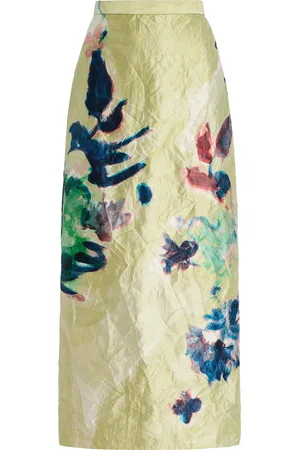 Erdem Printed Satin Midi Skirt