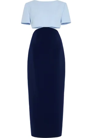 Carolina Herrera Exclusive Riviera Open Back Two-Tone Crepe Midi Dress