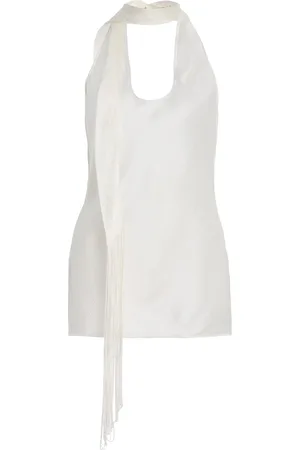 Balmain Silk Fringed Tie-Neck Halter Top