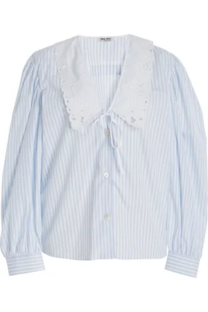 Miu Miu Collared Striped Cotton Top