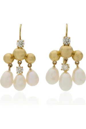 Sylva & Cie Caviar 18K Yellow Gold Pearl; Diamond Earrings