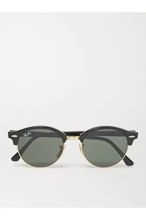 Ray-Ban Men Sunglasses - Clubmaster Round-Frame Acetate and Gold-Tone Polarised Sunglasses
