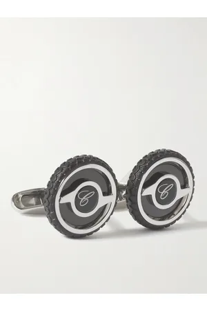 Chopard Men Cufflinks - Mille Miglia Engraved Stainless Steel and Rubber Cufflinks