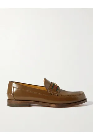Gucci Men Loafers - Kaveh Webbing-Trimmed Leather Loafers