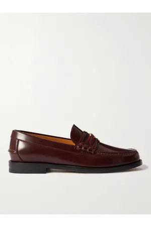 Gucci Men Loafers - Kaveh Webbing-Trimmed Leather Loafers