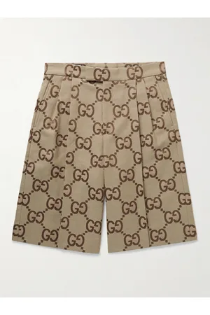 Gucci Men Shorts - Wide-Leg Pleated Logo-Jacquard Cotton-Blend Shorts