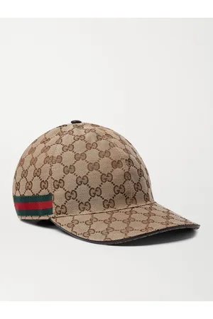 Gucci Men Hats - Webbing-Trimmed Monogrammed Canvas Baseball Cap