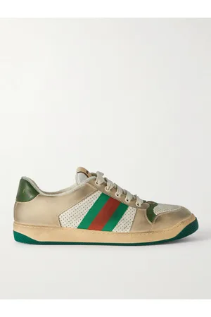 Gucci Men Sneakers - Virtus Distressed Leather and Webbing Sneakers