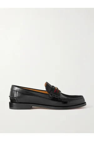 Gucci Men Loafers - Kaveh Webbing-Trimmed Leather Loafers