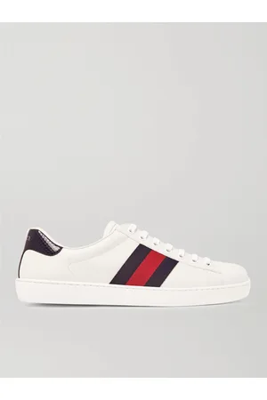 Gucci Men Sneakers - Ace Faux Watersnake-Trimmed Leather Sneakers