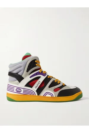 Gucci Men Sneakers - Basket Rubber-Trimmed Demetra High-Top Sneakers