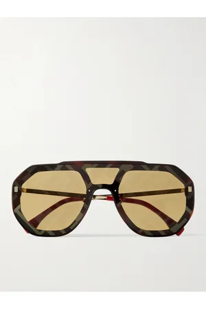 Fendi Aviator-Style Logo-Print Silver-Tone and Acetate Sunglasses