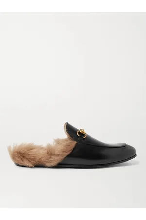 Gucci Princetown Horsebit Shearling-Lined Leather Backless Loafers