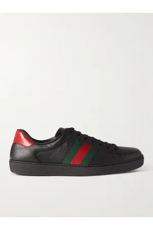 Gucci Ace Faux Watersnake-Trimmed Leather Sneakers