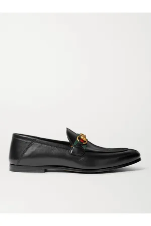 Gucci Brixton Webbing-Trimmed Horsebit Collapsible-Heel Leather Loafers